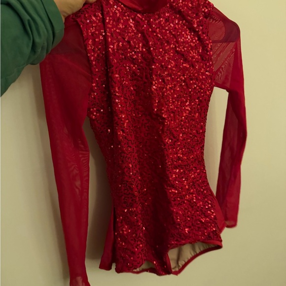 Balera Red Sequin Dance Costume Performance Leotard - Picture 2 of 4